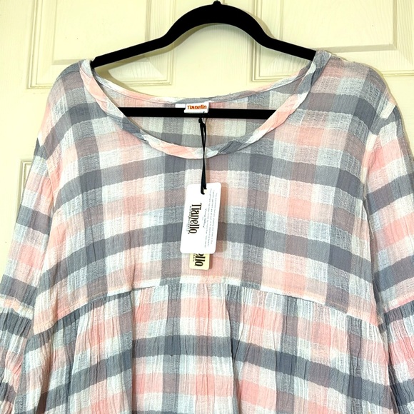 Tianello NWT Women’s Cotton Linen Top Size Medium / Large Pink & Gray - Picture 2 of 7